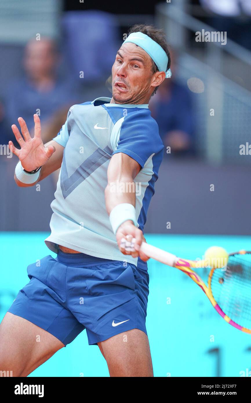 Rafael Nadal of Spain plays during the 16th match against David Goffin of  Belgium on day eight of Mutua Madrid Open at La Caja Magica in  Madrid.Rafael Nadal's beats David Goffin (6-3,5-7,7-6