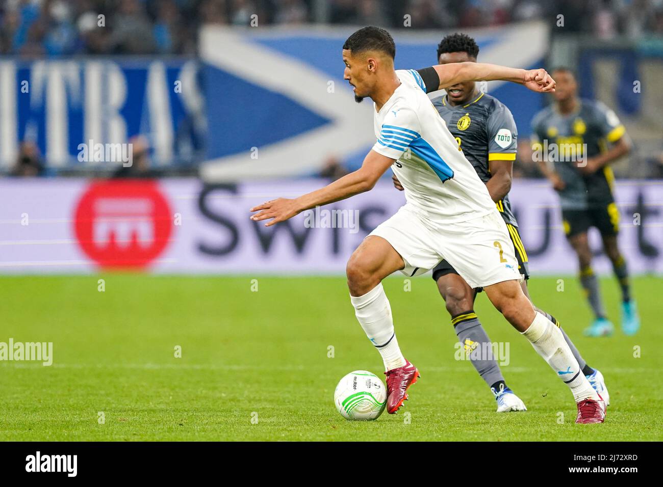 MARSEILLE, FRANCE - MAY 5: William Saliba of Olympique Marseille during the UEFA Europa Conference League Semi-Finals, Second Leg match between Olympique Marseille and Feyenoord at Stade Vélodrome on May 5, 2022 in Marseille, France (Photo by Andre Weening/Orange Pictures) Stock Photo
