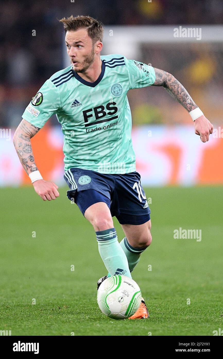 Rome, Italy on 5 May 2022. James Maddison of Leicester City during the UEFA Conference League Semi Final Leg Two match between AS Roma and Leicester City at Stadio Olimpico, Rome, Italy on 5 May 2022. Photo by Giuseppe Maffia. Stock Photo