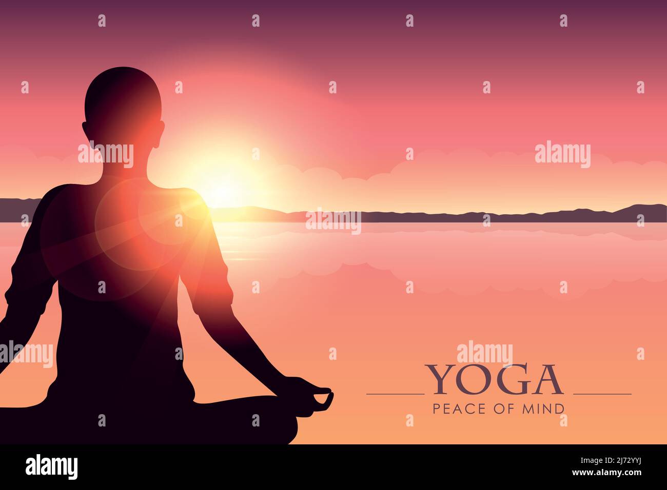 mediating person on the beach at sunset Stock Vector