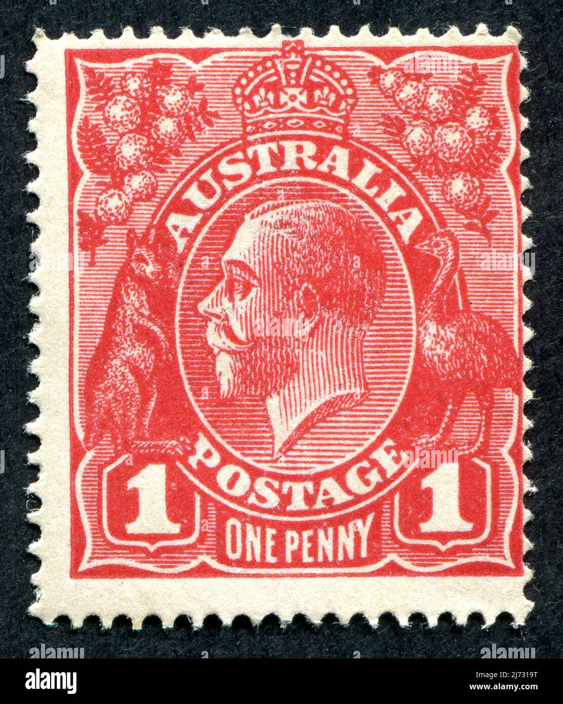 A green 1d ‘One Penny’ King V Australian postage stamp Stock