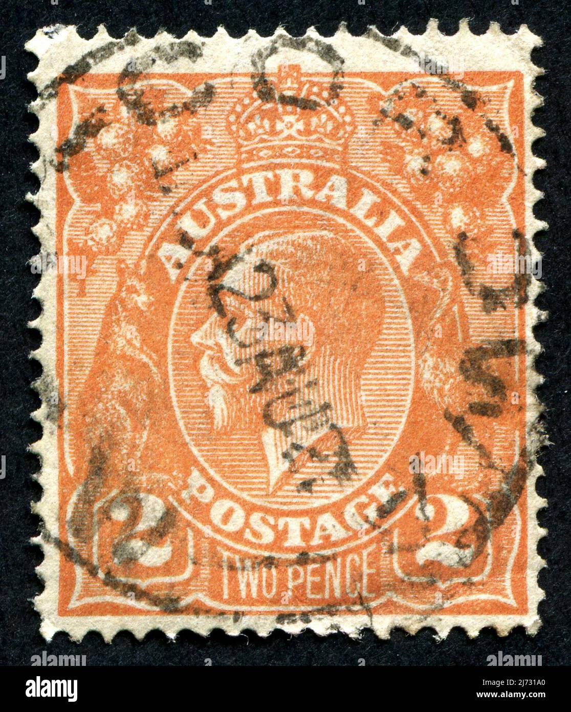 An orange 2d ‘Two Pence’ King V Australian postage stamp Stock