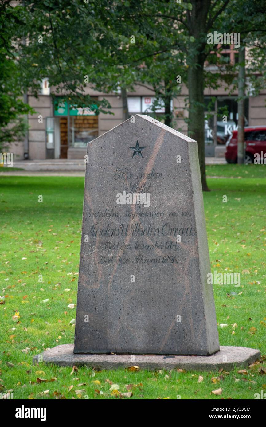 Tombstone in Old Church Park in Helsinki Finland. It was used as a graveyard from the 1780s to 1829, although some victims of the Finnish Civil War an Stock Photo