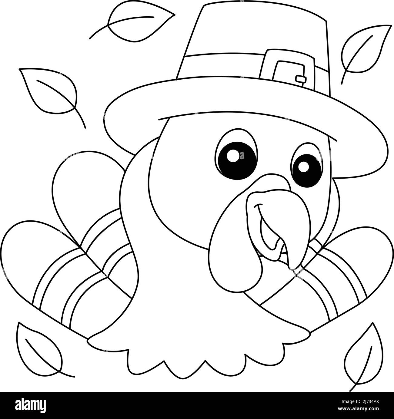 Thanksgiving Turkey Head With Hat Coloring Page Stock Vector