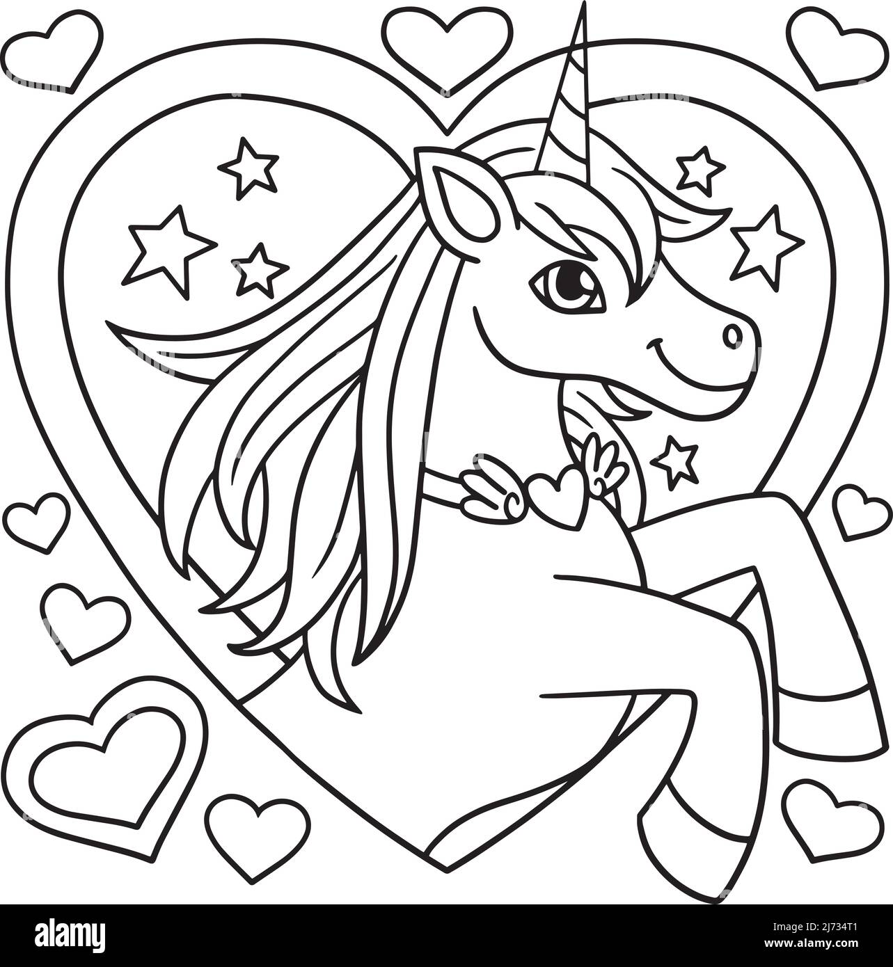 Unicorn With A Heart Coloring Page for Kids Stock Vector