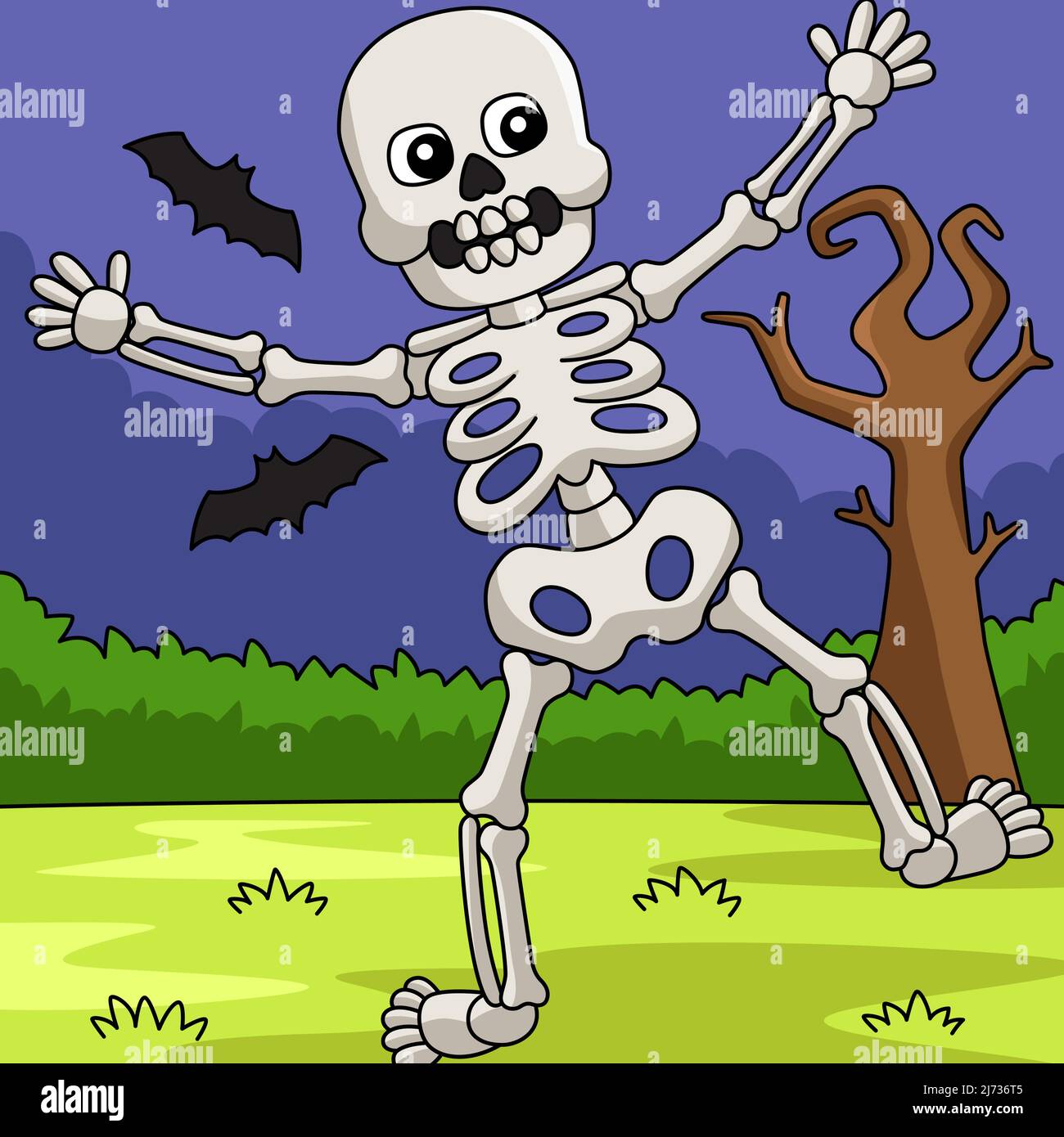 Dancing Skeleton Halloween Colored Illustration Stock Vector Image