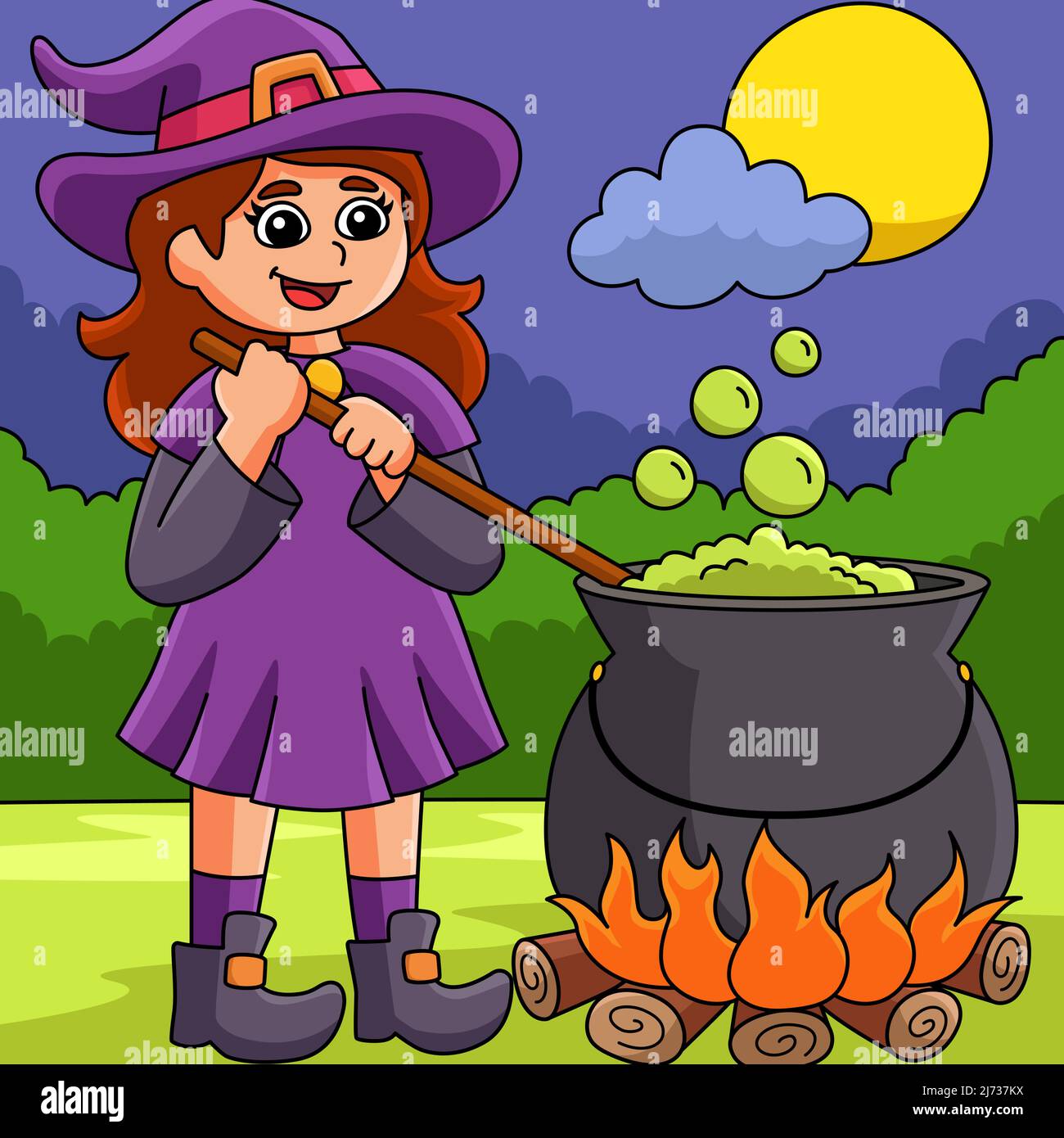 Witch Potion Pot Halloween Colored Illustration Stock Vector