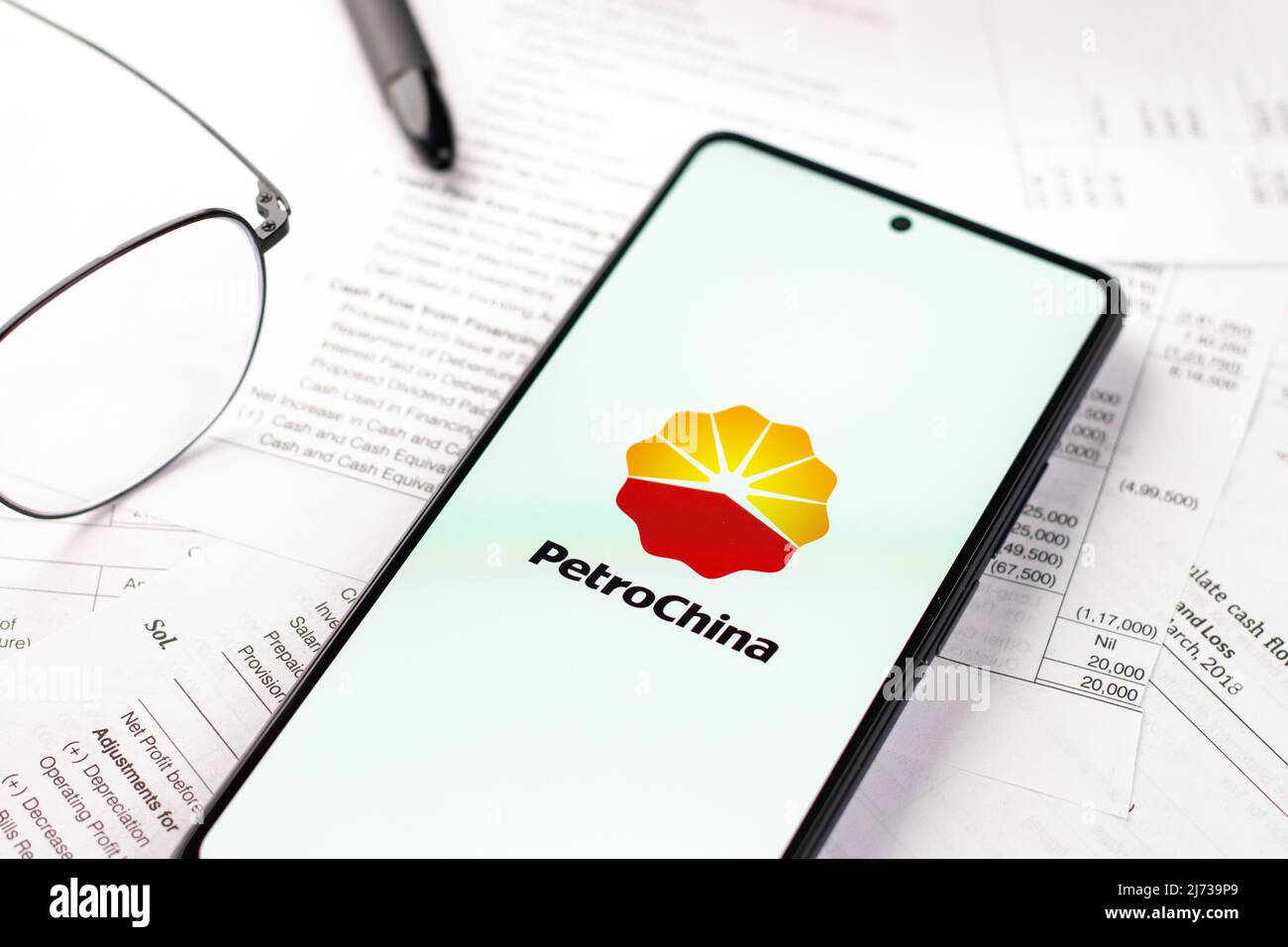 West Bangal, India - April 20, 2022 : PetroChina logo on phone screen stock image. Stock Photo