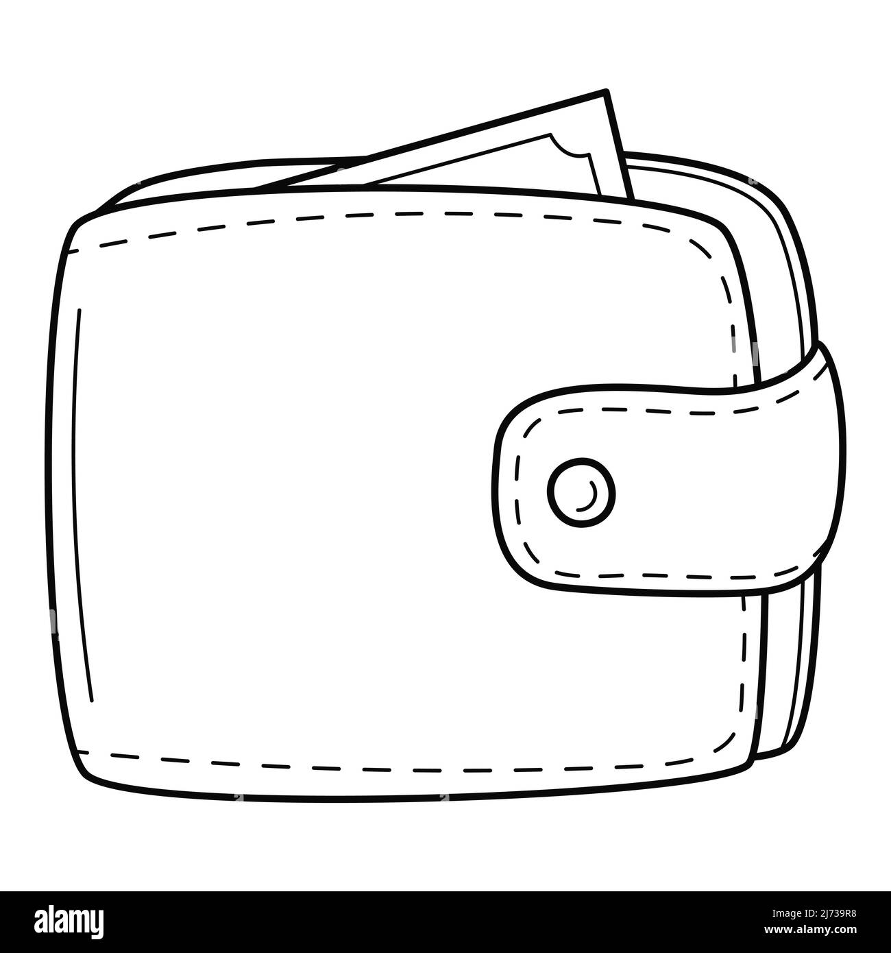 Men's wallet for cash, purse. Linear icon. Hand-drawn black and white ...