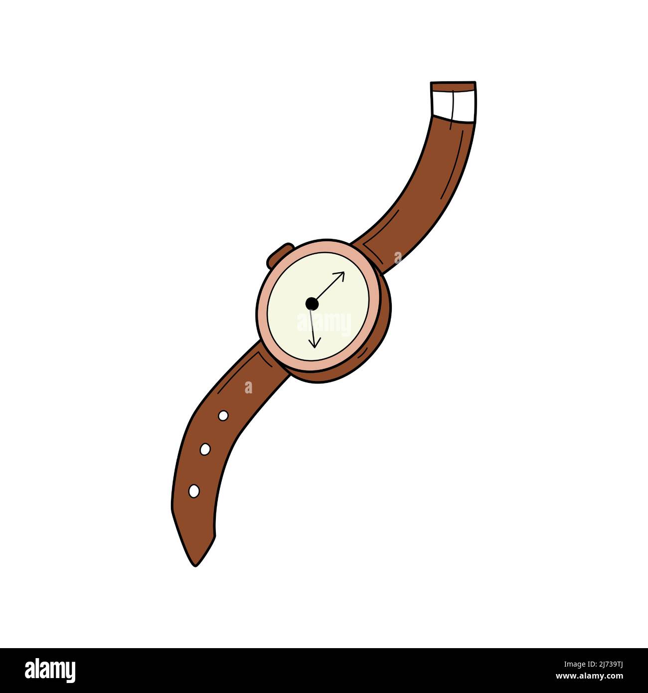 A wrist watch with a strap. Doodle style. Hand-drawn Colorful illustration. The design elements are isolated on a white background Stock Vector