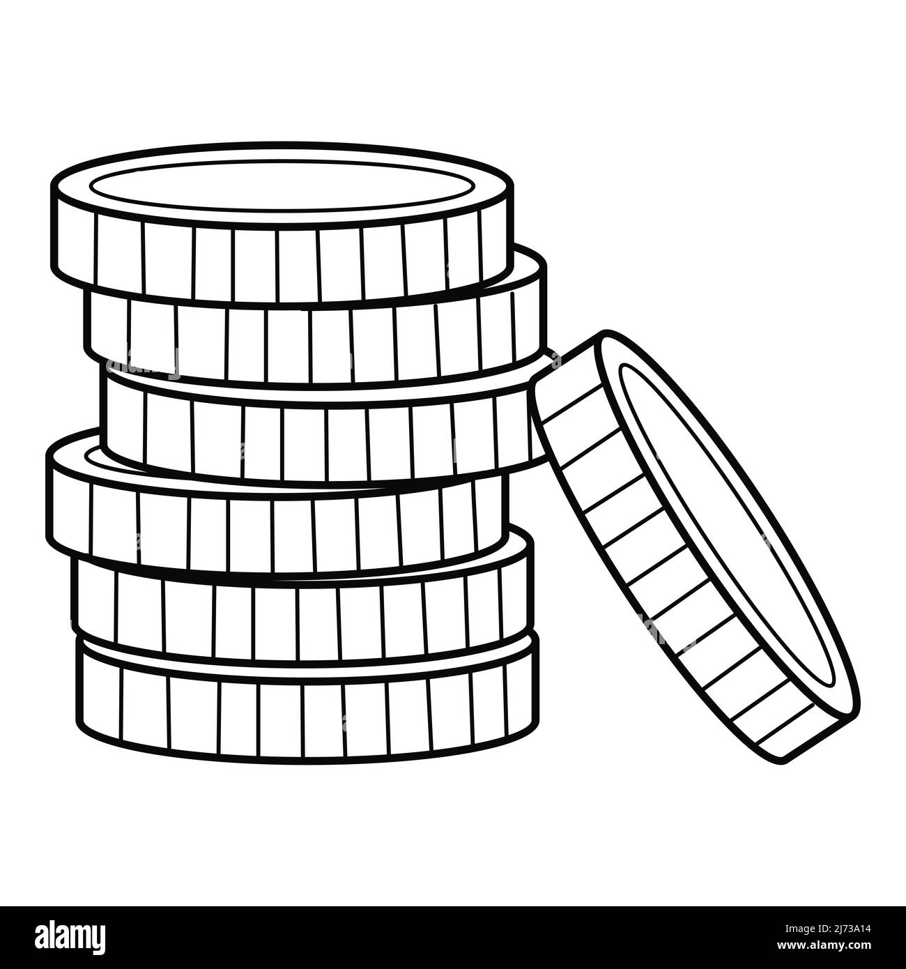 A stack of metal coins, small money, cash, change. The symbol of savings. Linear icon. Hand-drawn black and white vector illustration. Isolated on a w Stock Vector