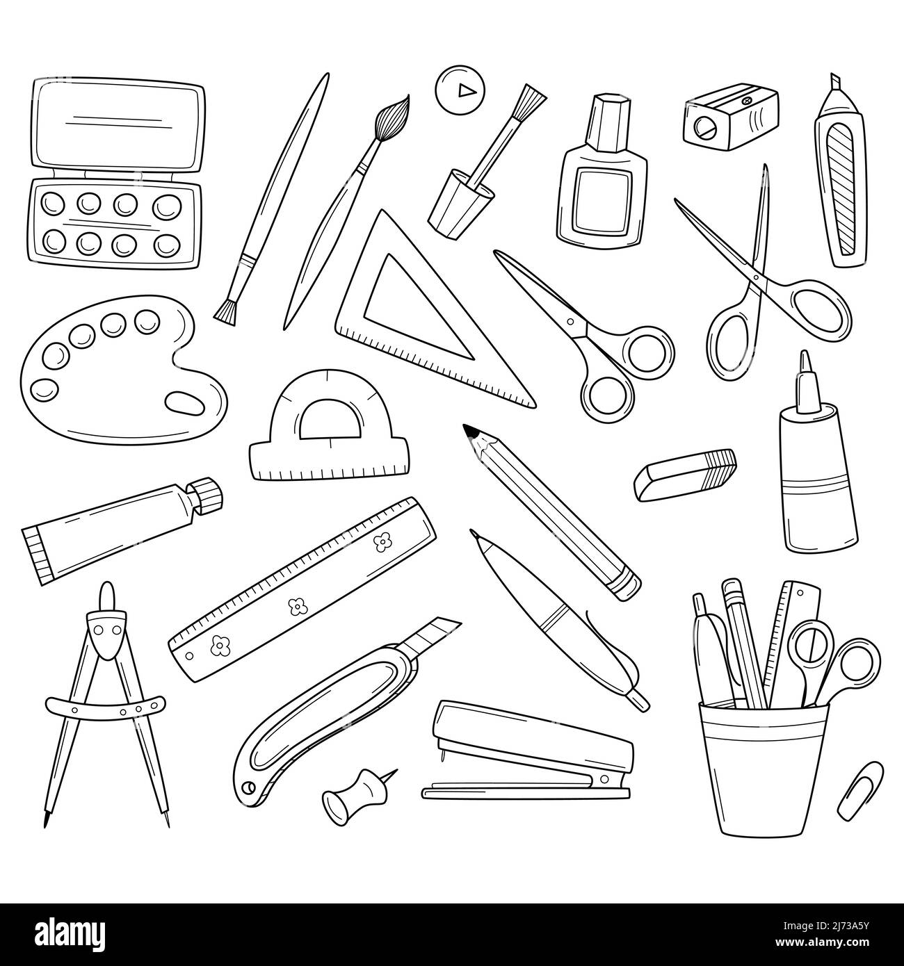 https://c8.alamy.com/comp/2J73A5Y/a-set-of-school-stationery-and-office-supplies-doodle-icon-set-hand-drawn-decorative-elements-black-and-white-outline-vector-illustration-isolated-2J73A5Y.jpg