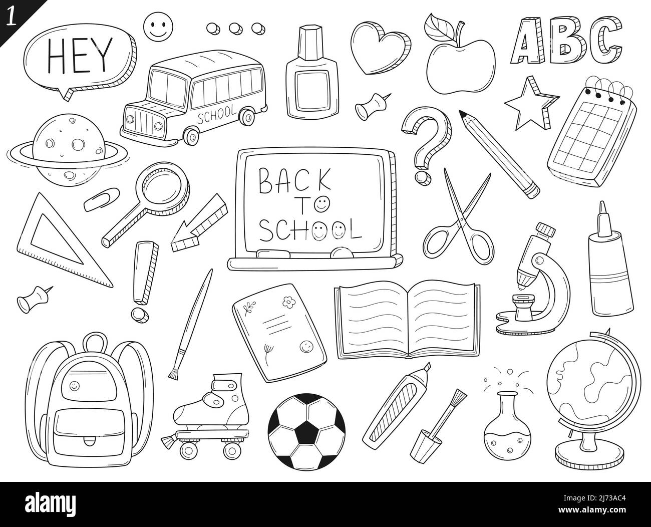 Outlined school accessories collection. Drawing school supplies