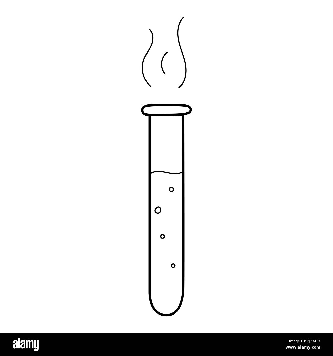 A long, narrow tube of liquid. Chemical equipment. Doodle outline style. Hand-drawn black and white vector illustration. The design elements are isola Stock Vector