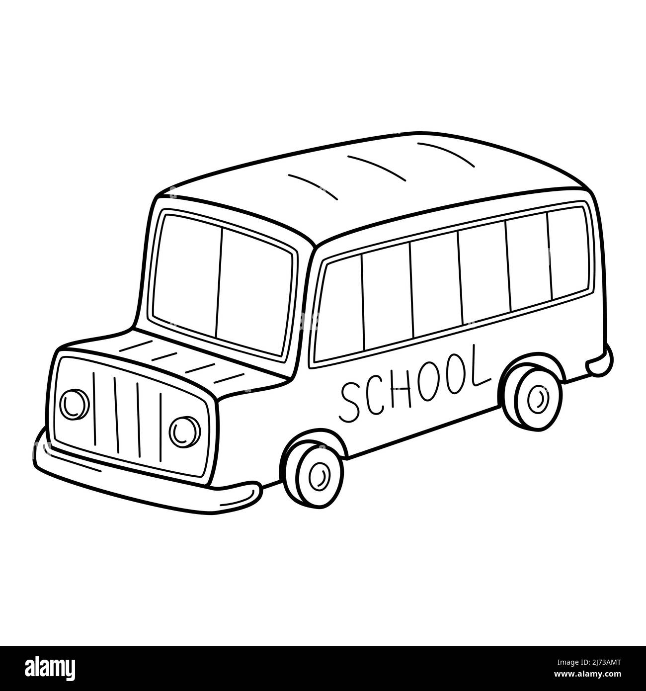 Doodle-style school bus. Hand-drawn black and white vector illustration. Design elements are isolated on a white background. Stock Vector