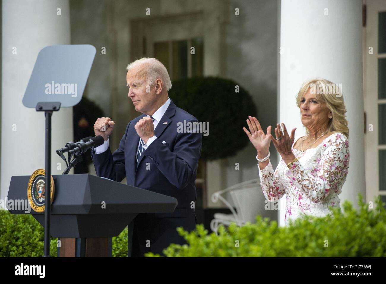 President Joe Biden speaks during an event in the Rose Garden to celebrate Cinco de Mayo at White House in Washington, DC on Thursday, May 5, 2022.      Photo by Bonnie Cash/UPI Stock Photo