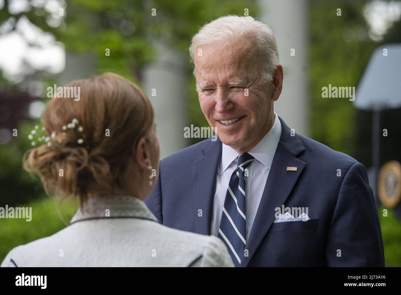 President Joe Biden greets Mexican First Lady Beatriz Gutierrez Muller during a Cinco de Mayo celebration in the Rose Garden of the White House in Washington, DC on Thursday, May 5, 2022.     Photo by Bonnie Cash/UPI Stock Photo