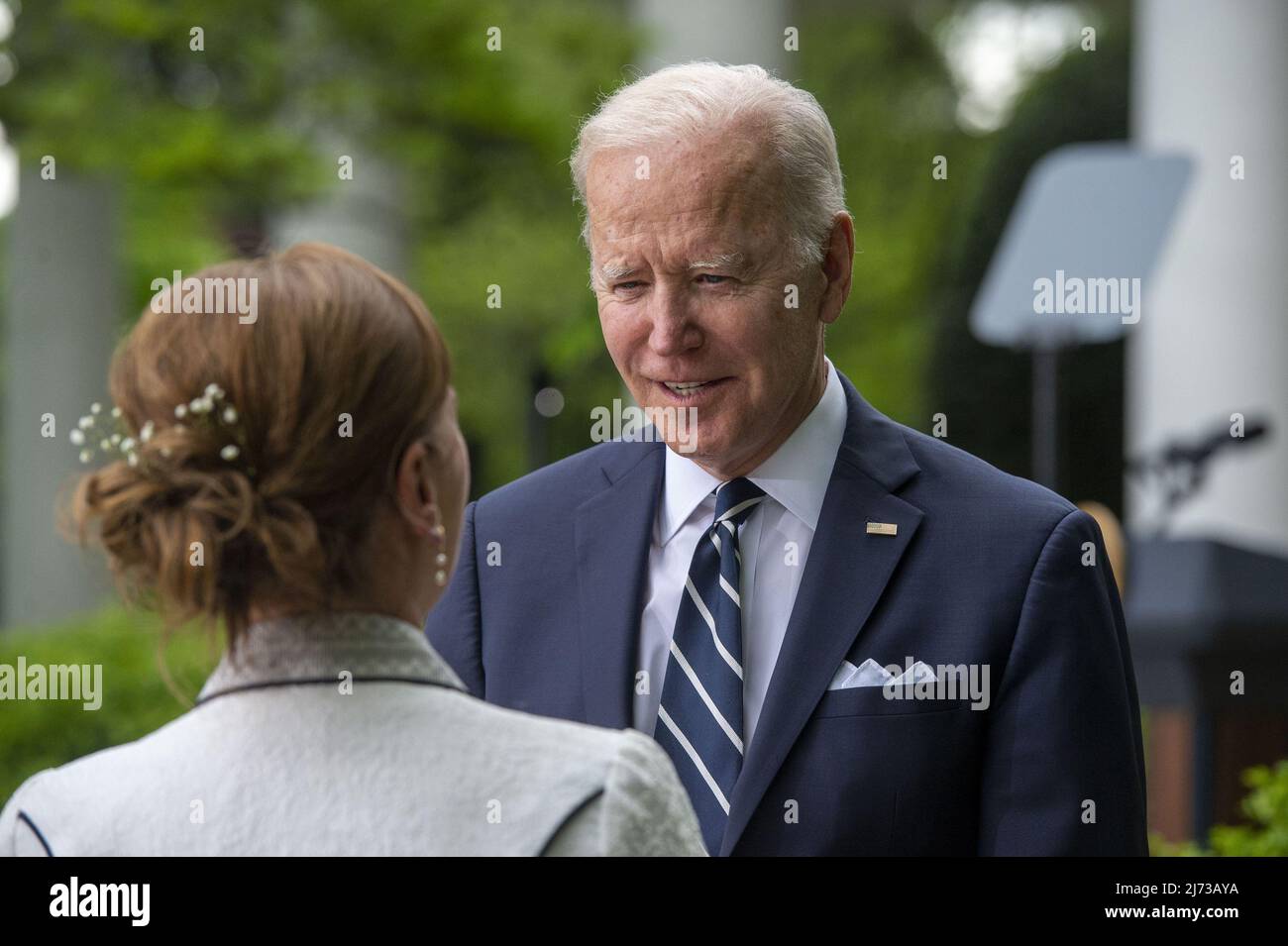 President Joe Biden greets Mexican First Lady Beatriz Gutierrez Muller during a Cinco de Mayo celebration in the Rose Garden of the White House in Washington, DC on Thursday, May 5, 2022.     Photo by Bonnie Cash/UPI Stock Photo