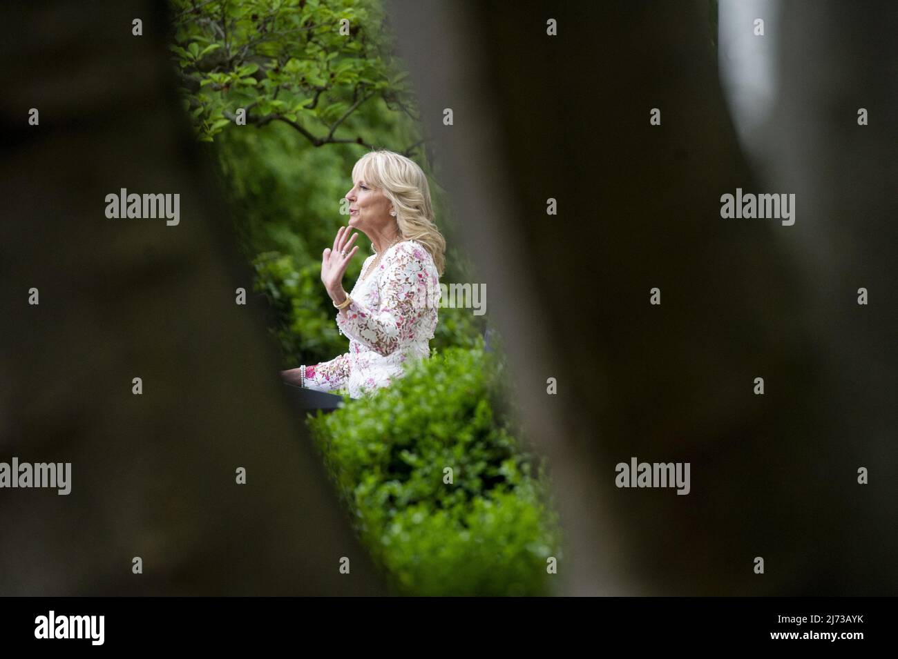 First Lady Jill Biden speaks during an event in the Rose Garden to celebrate Cinco de Mayo at White House in Washington, DC on Thursday, May 5, 2022.      Photo by Bonnie Cash/UPI Stock Photo