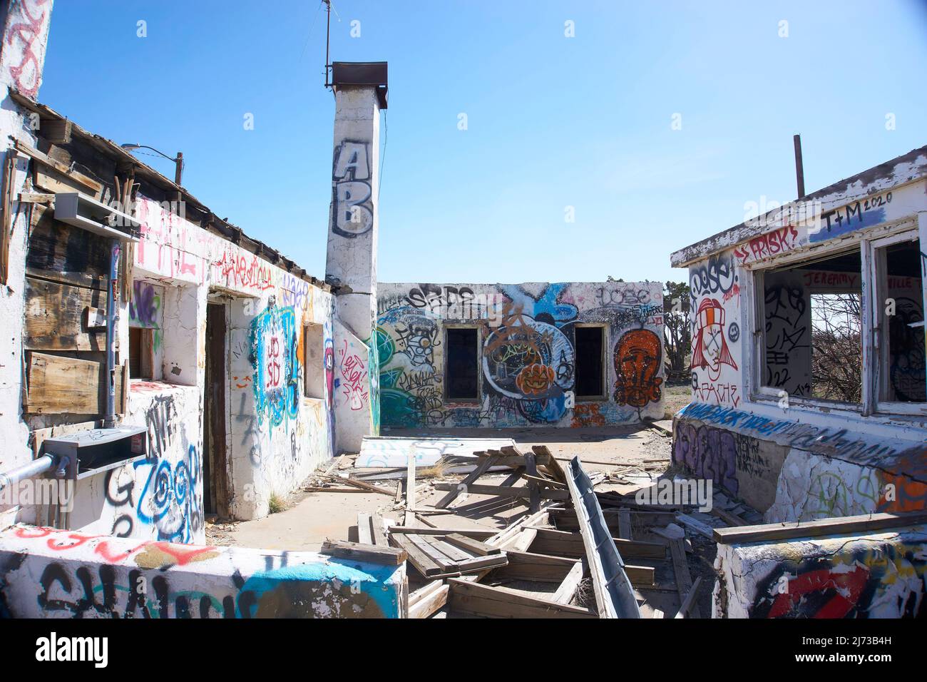 Abandoned graffiti filled gas station in Arizona, USA. Stock Photo