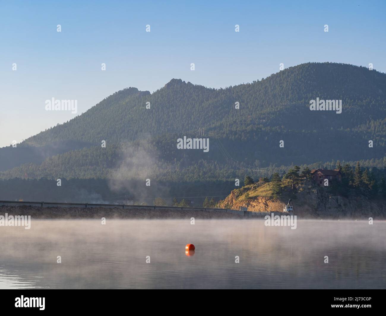 Morning haze of Lake Estes, Rocky Mountain National Park, Colorado