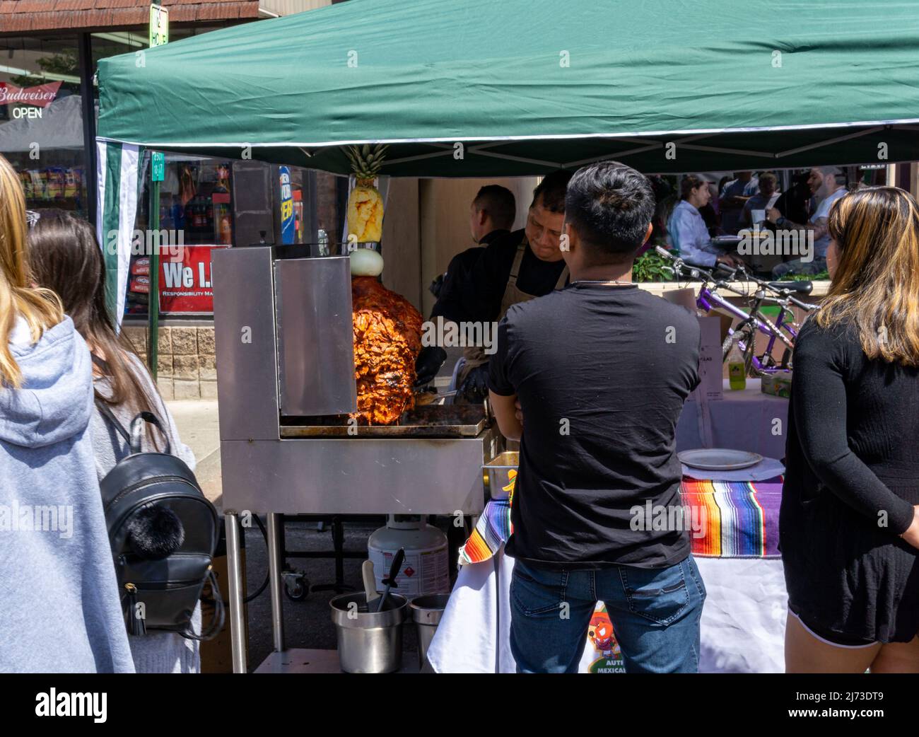 Suffern, NY USA May 1, 2022 View of street food being prepared for