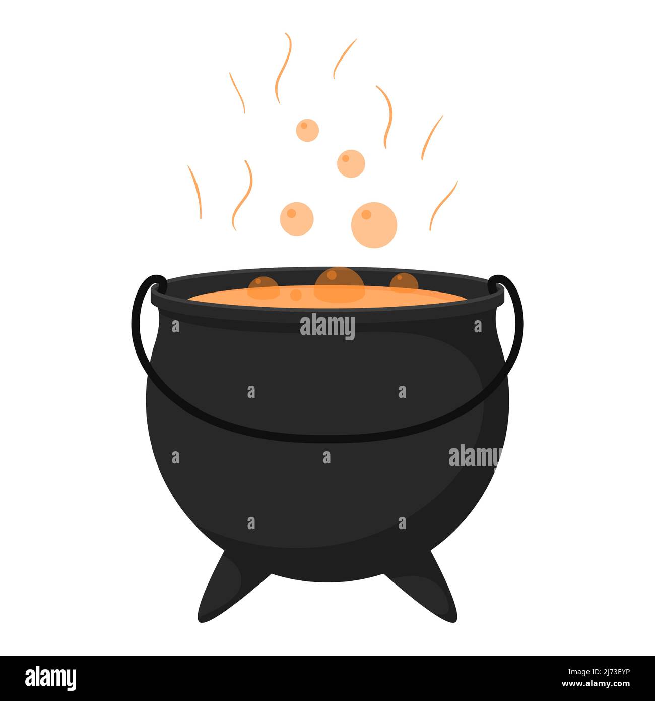 A witch's cauldron with a boiling potion. Halloween. Flat cartoon style. Stock Vector