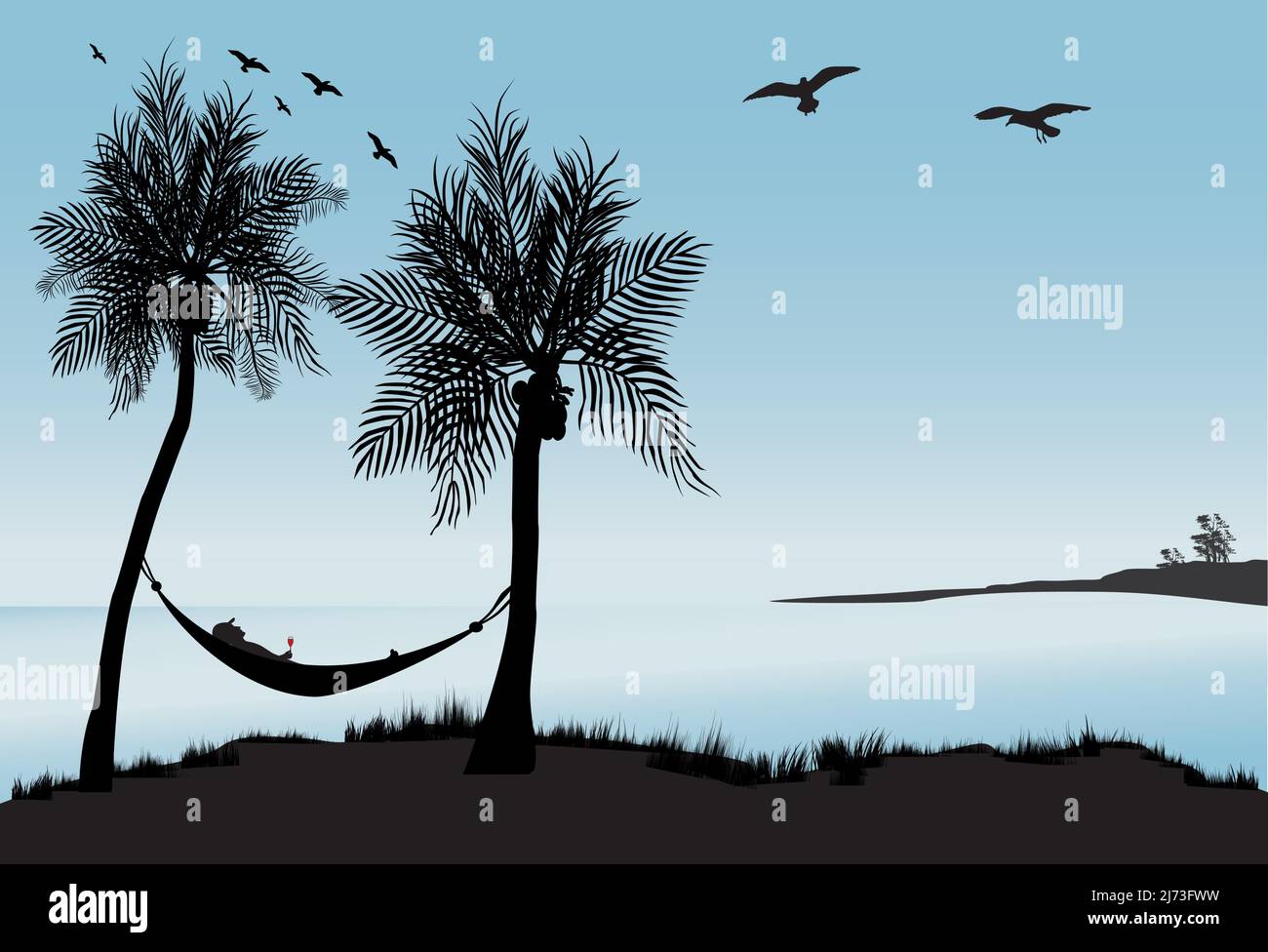 man enjoying a holiday at the beach in a tranquil setting Stock Vector