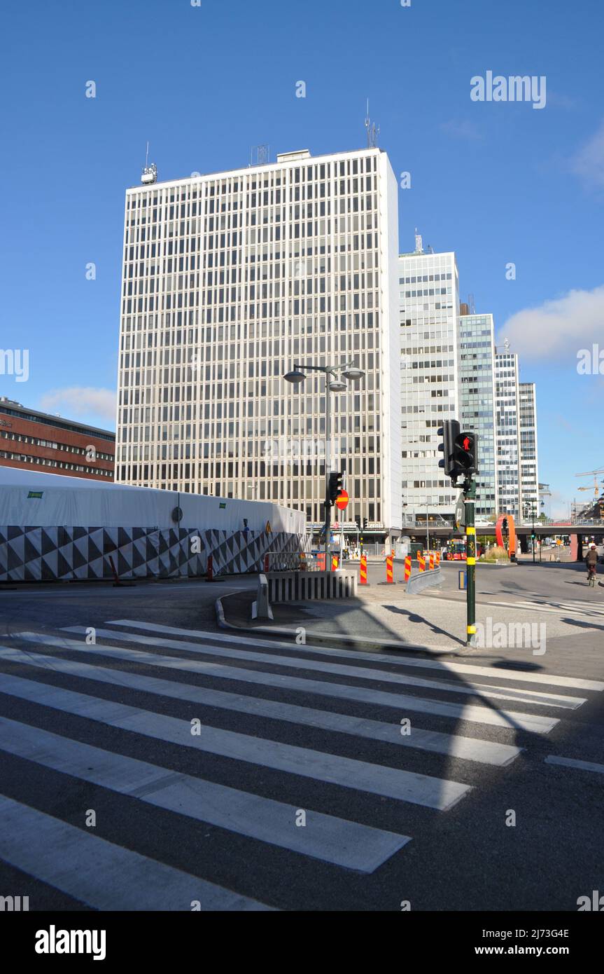 Functional modern buildings on a sunny morning in central Stockholm ...