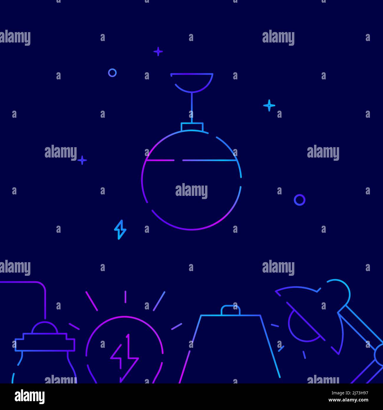 Ball-shaped lamp gradient line vector icon, simple illustration on a dark blue background, Home lamps related bottom border. Stock Vector