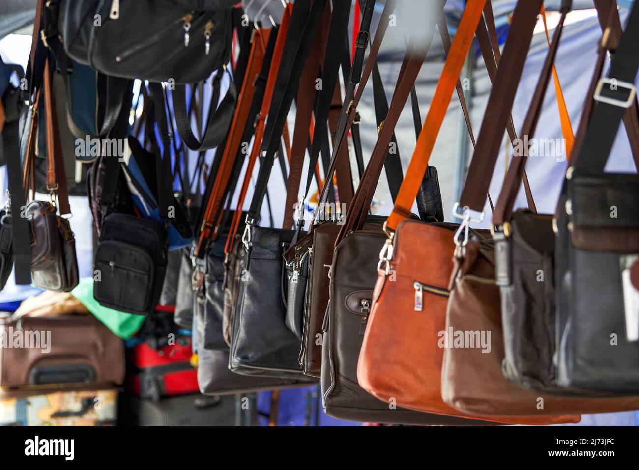Various shoulder and messenger bags on the market Stock Photo