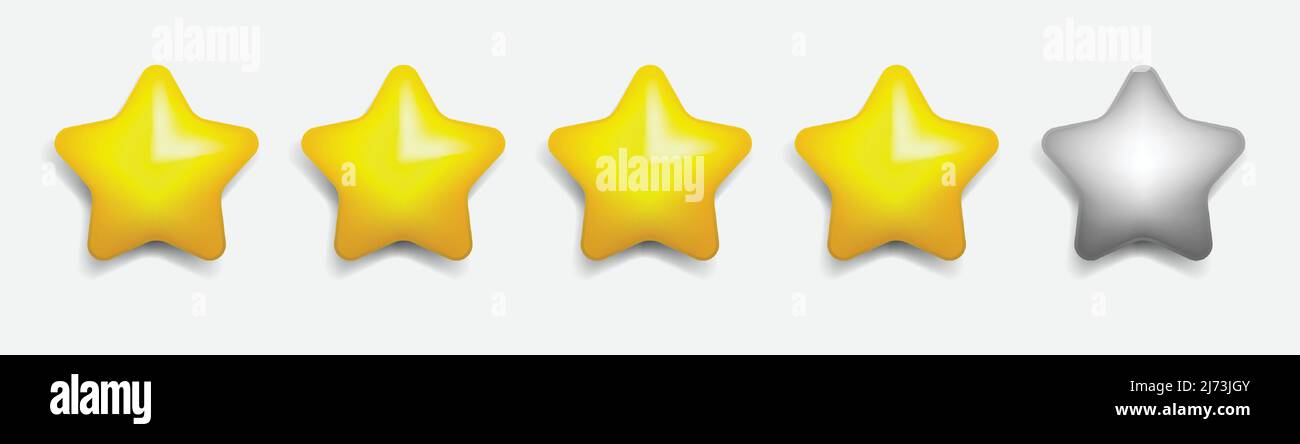 Three dimensional star rating, set of five. Stock Vector