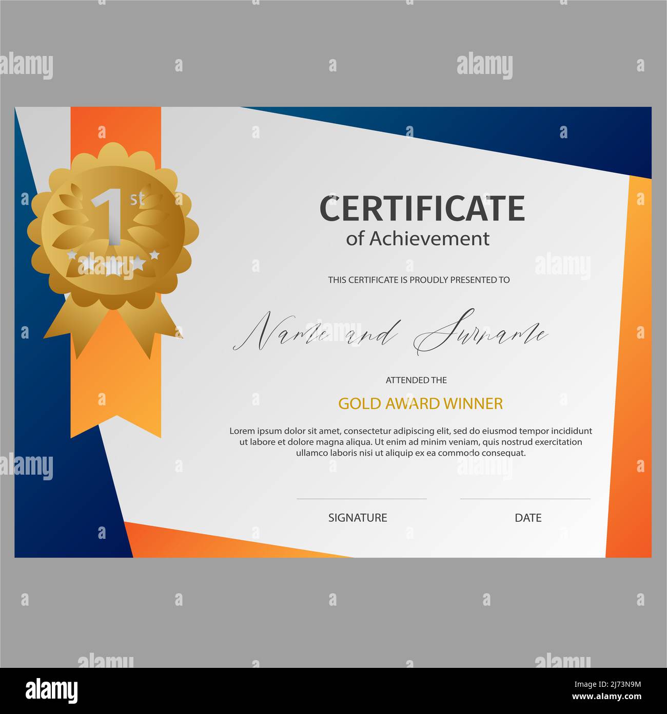Certificate Of Achievement 1st Winner Award Template Vector 