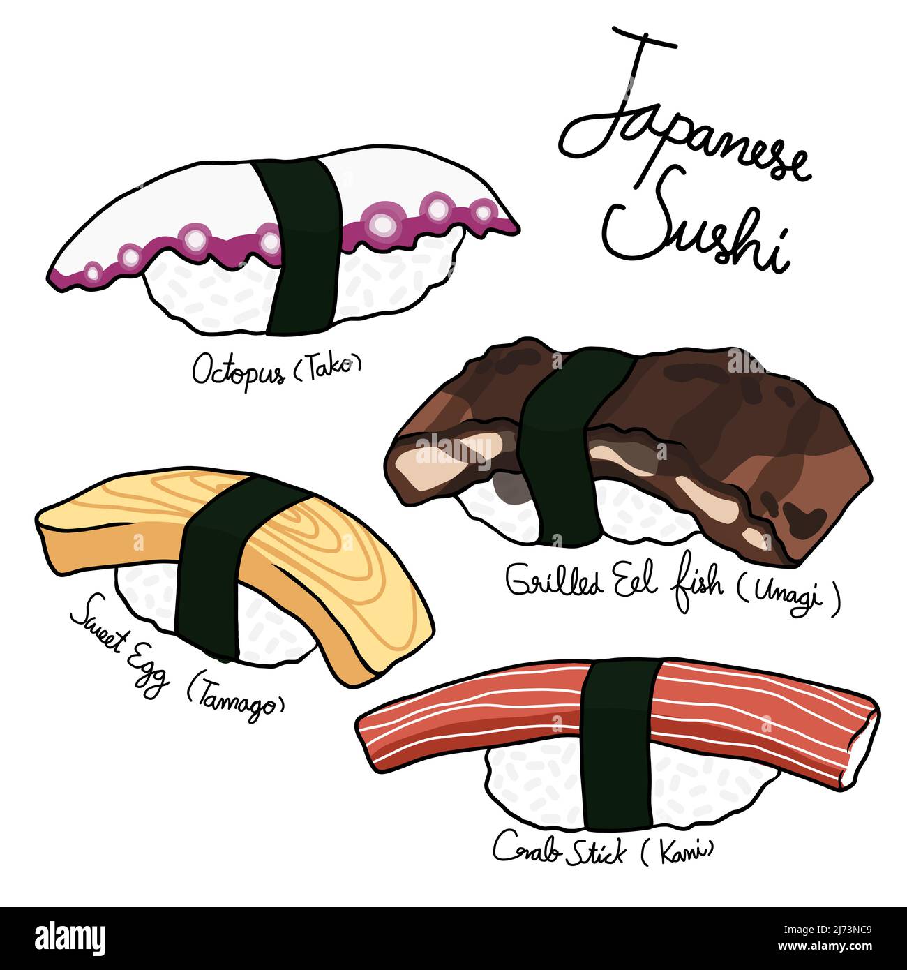 Japanese sushi drawing illustration Stock Vector Image & Art Alamy