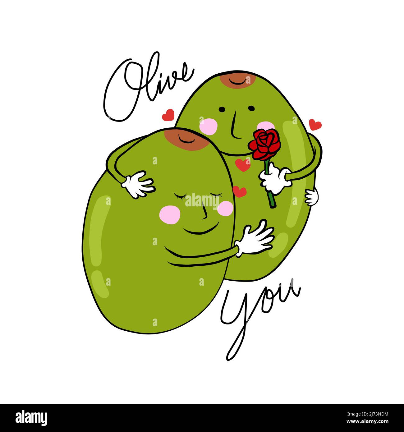 Olive you, two olive hugging cartoon vector illustration Stock Vector ...