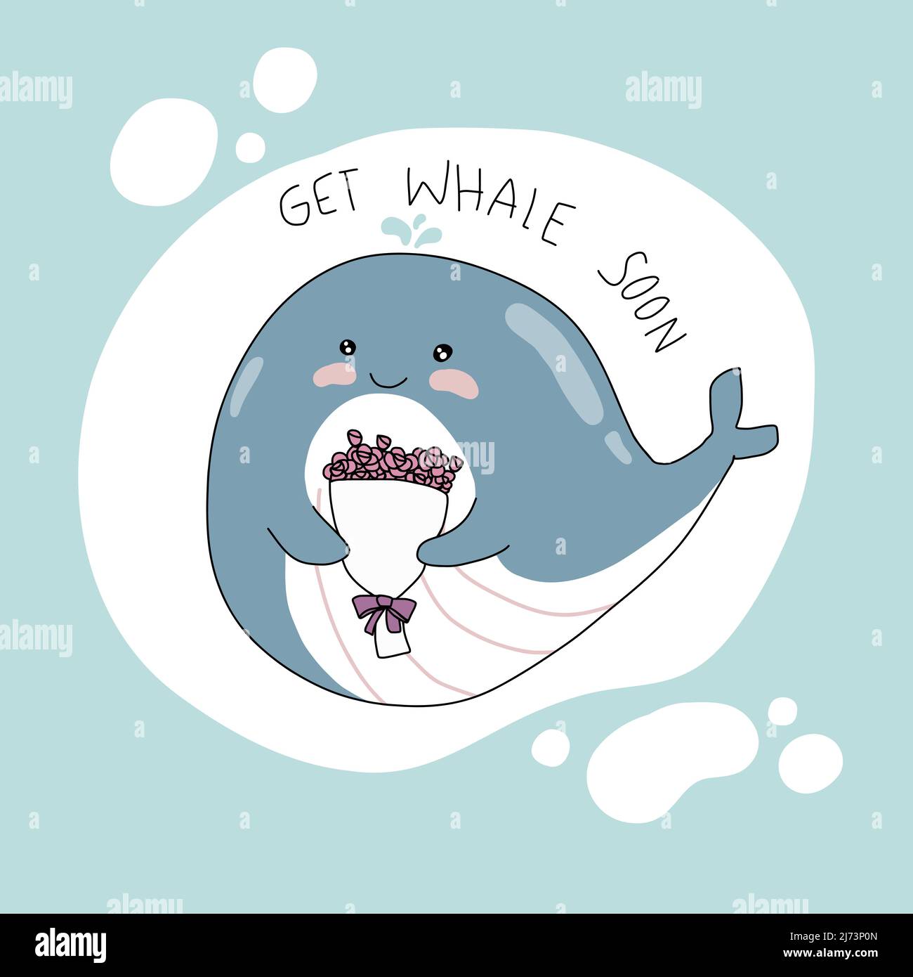 Get Whale Soon word and cartoon vector illustration doodle style Stock Vector