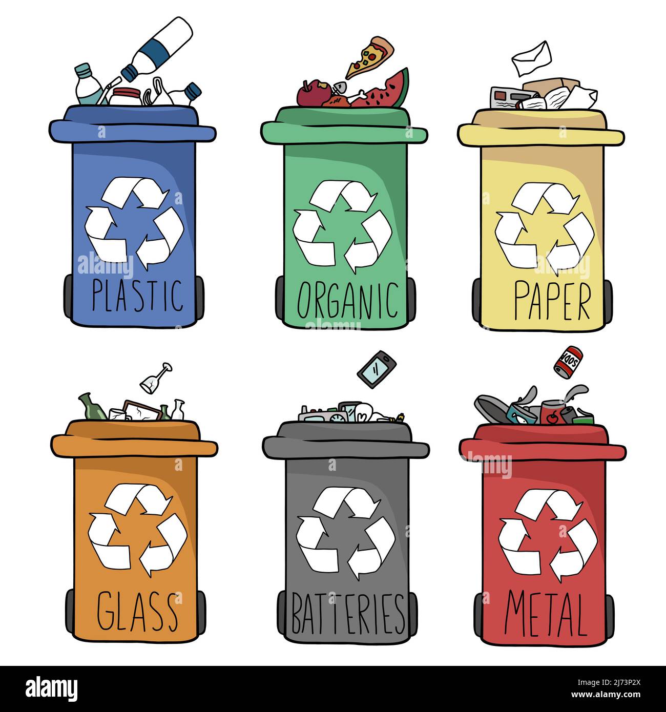 Different of garbage bins types for recycling info graphic vector