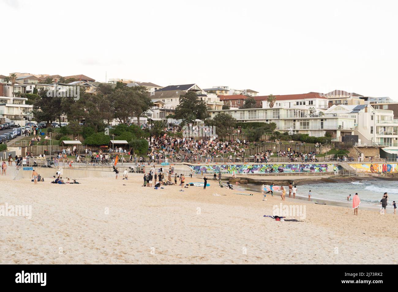 Crowd of young people at the beach Stock Photo