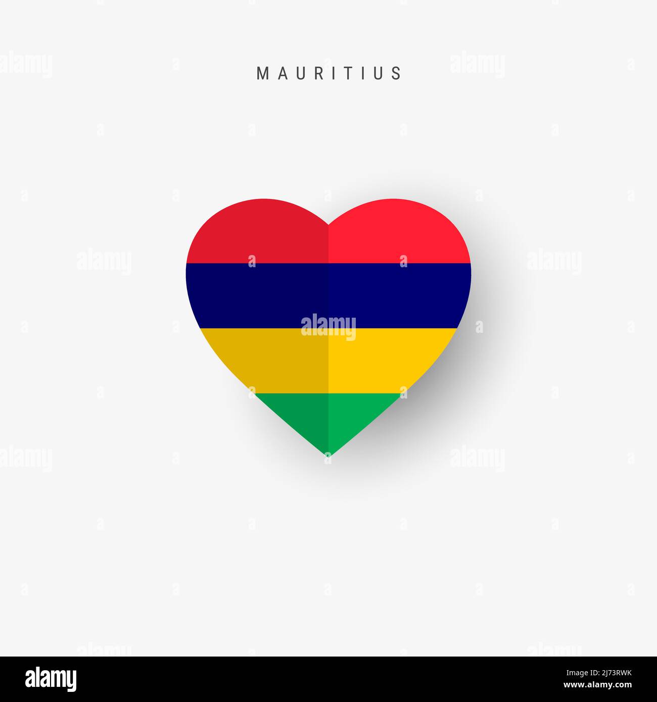 Mauritius heart shaped flag. Origami paper cut Mauritian national banner. 3D vector illustration isolated on white with soft shadow. Stock Vector