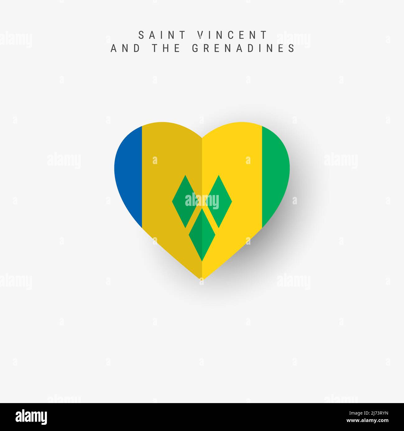 Saint Vincent and the Grenadines heart shaped flag. Origami paper cut