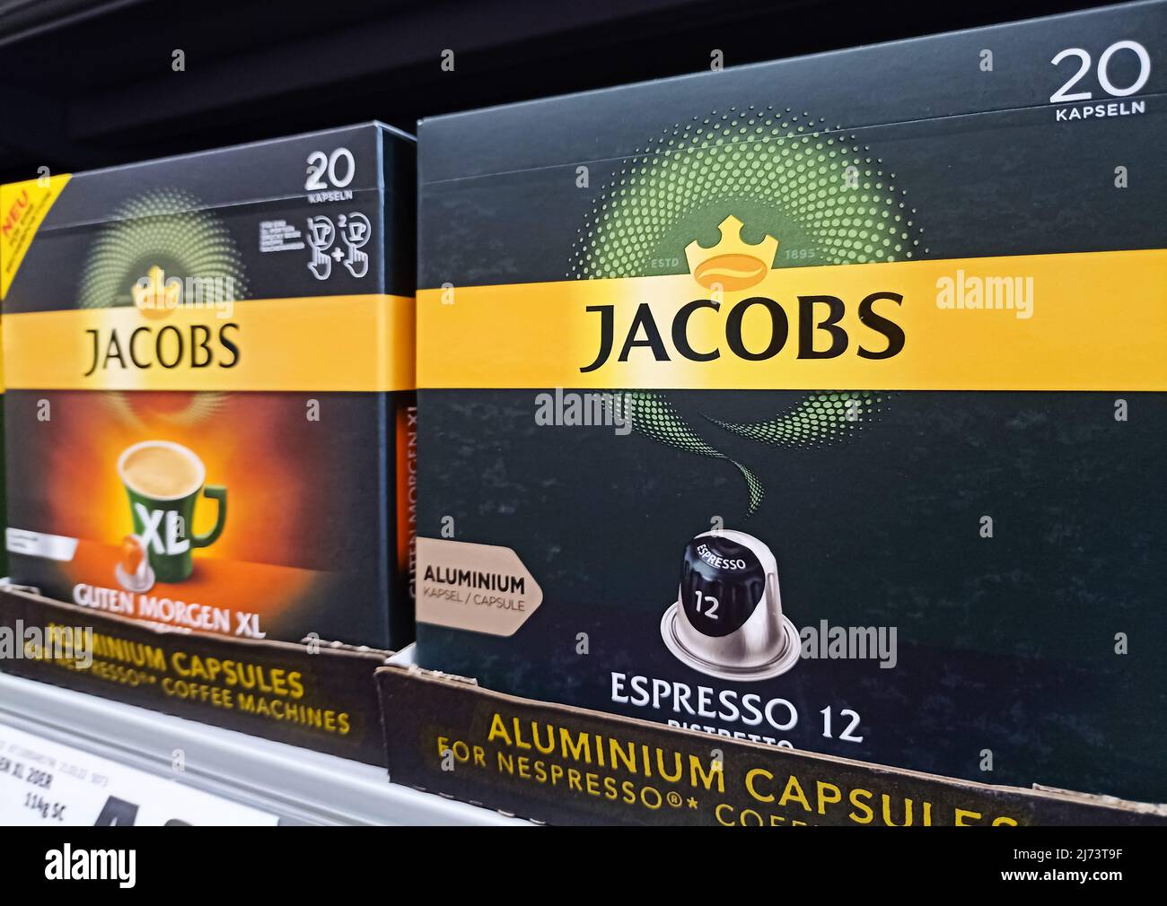 Jacobs coffee in capsules at Rewe supermarket (Photo by Igor Golovniov /  SOPA Images/Sipa USA Stock Photo - Alamy