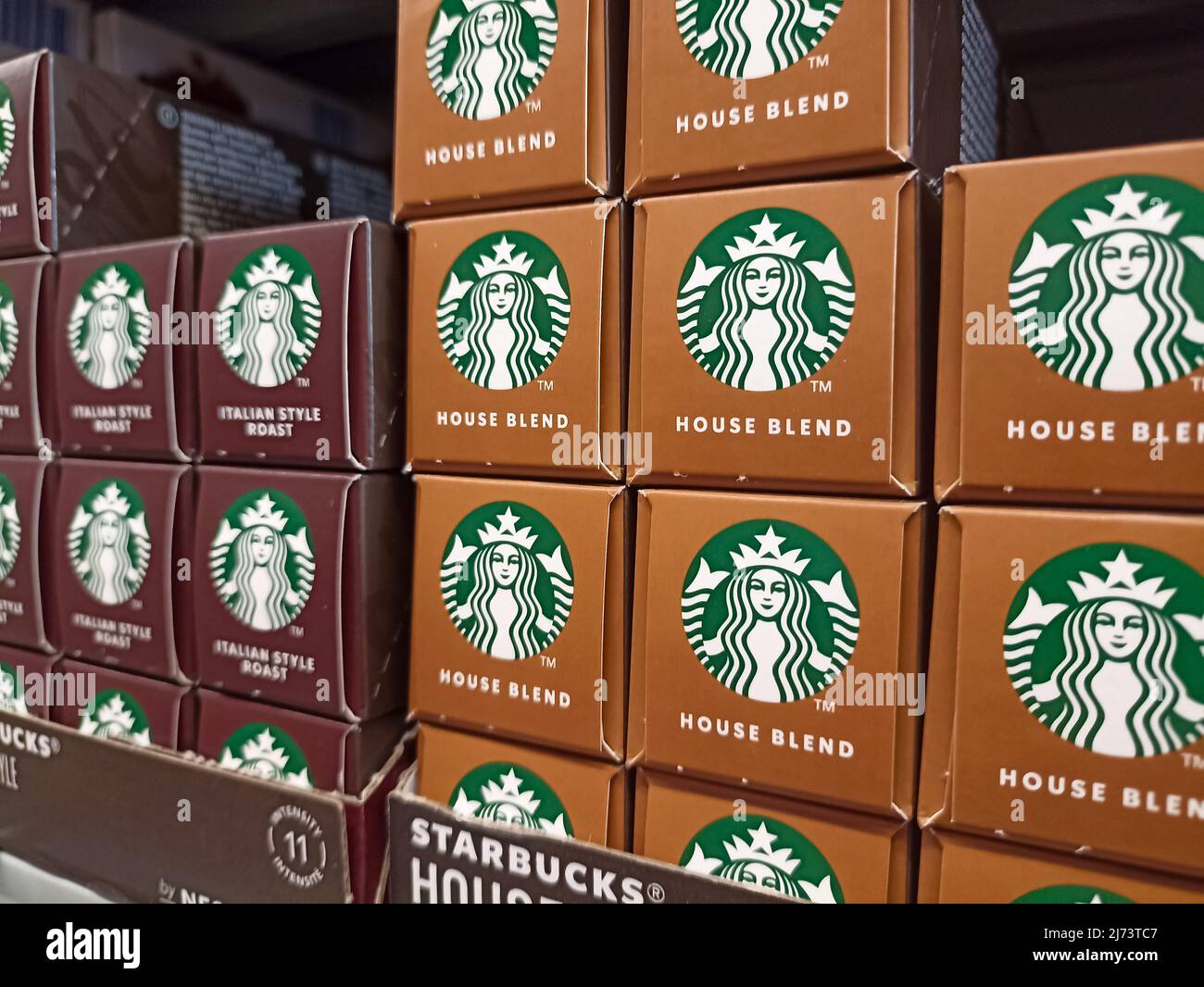 Starbucks coffee in capsules seen at Rewe supermarket. (Photo by Igor Golovniov / SOPA Images/Sipa USA) Stock Photo