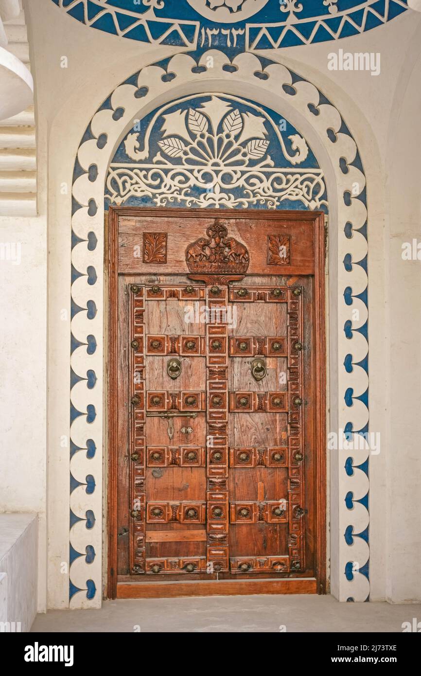 The iconic Elephant Door in the city of Sharjah's restored Heritage Area, in the United Arab Emirates. Stock Photo