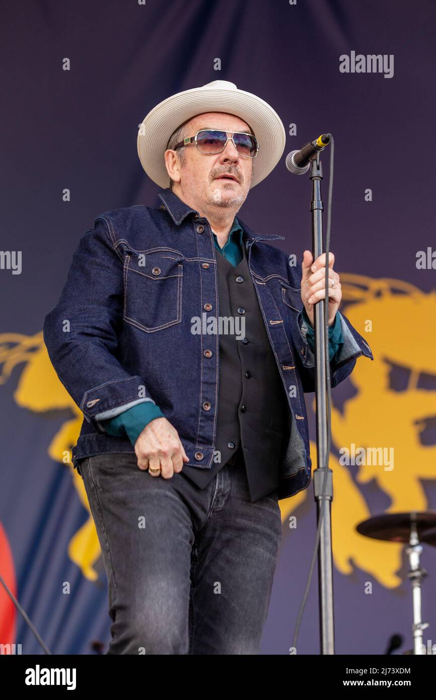 Elvis Costello during New Orleans Jazz & Heritage Festival on May 5