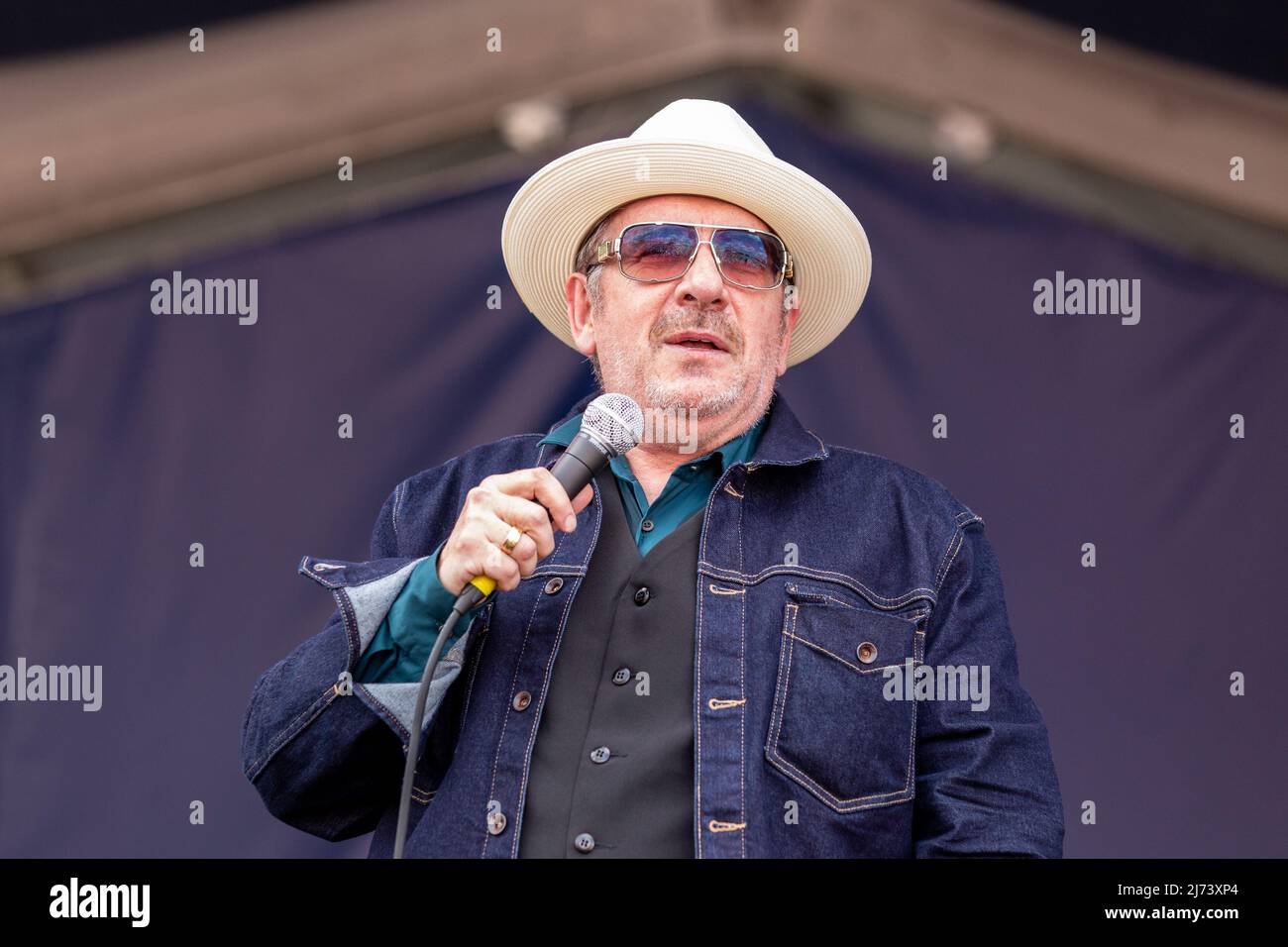 Elvis Costello during New Orleans Jazz & Heritage Festival on May 5