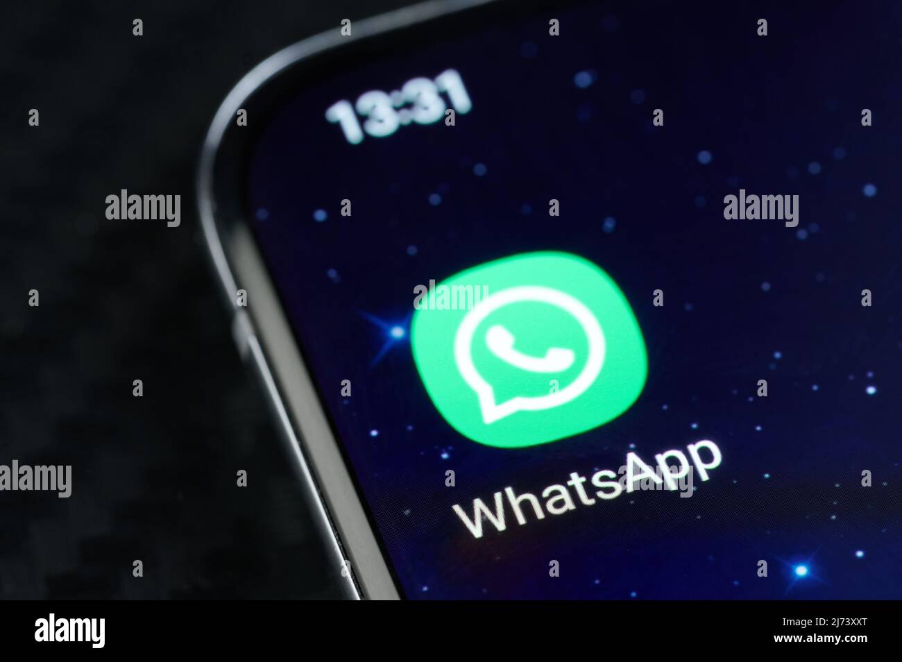 New york, USA - May 5, 2022: Whatsapp messenger mobile app on smartphone screen close up view Stock Photo