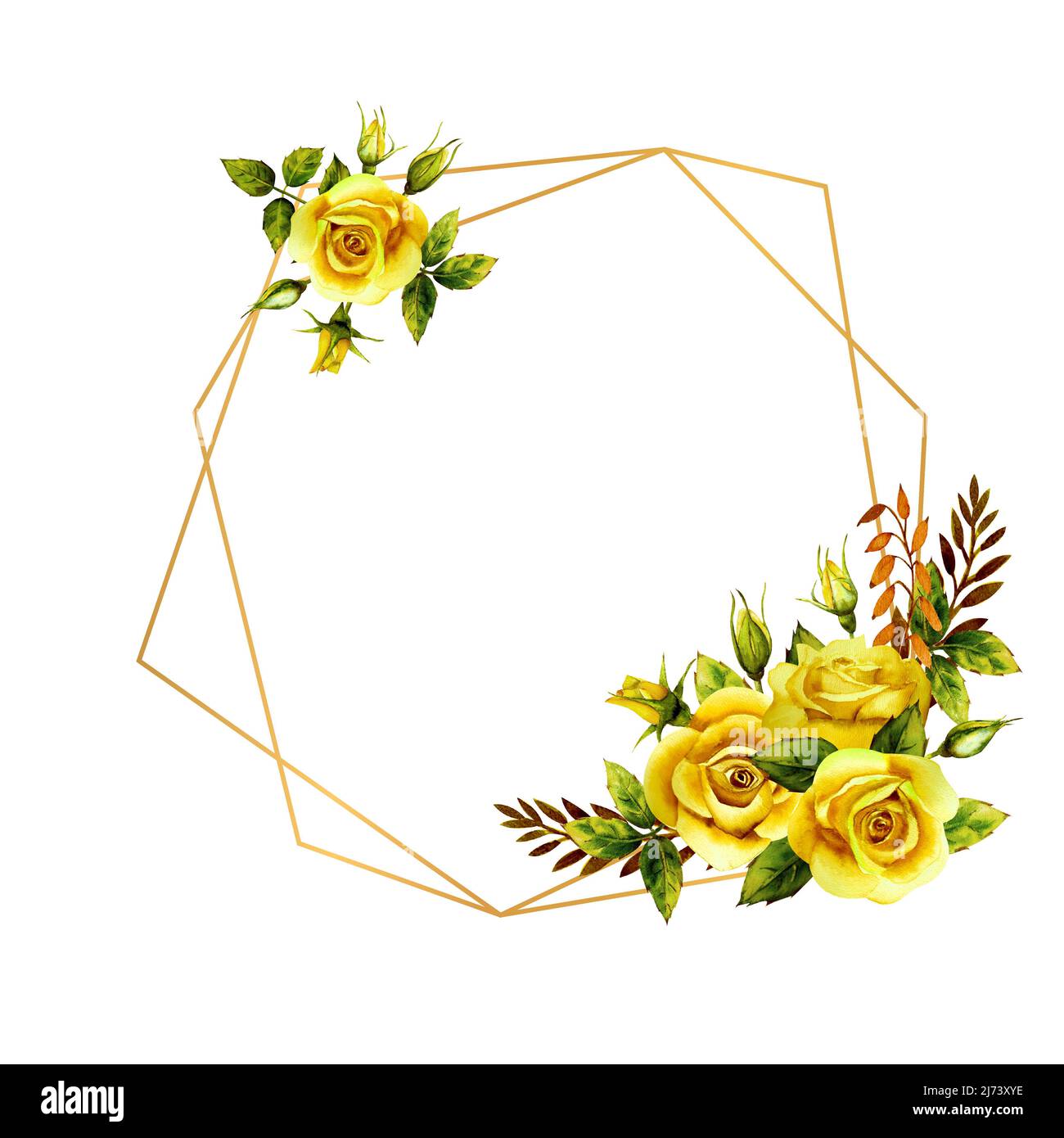 Geometric gold frame with a bouquet of watercolor yellow roses Stock Photo  - Alamy