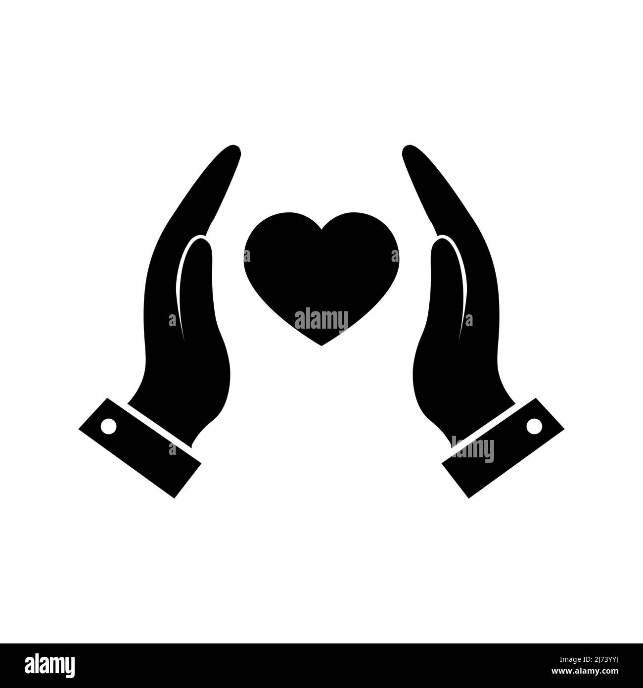 Care icon in black. Heart in hands symbol Stock Vector