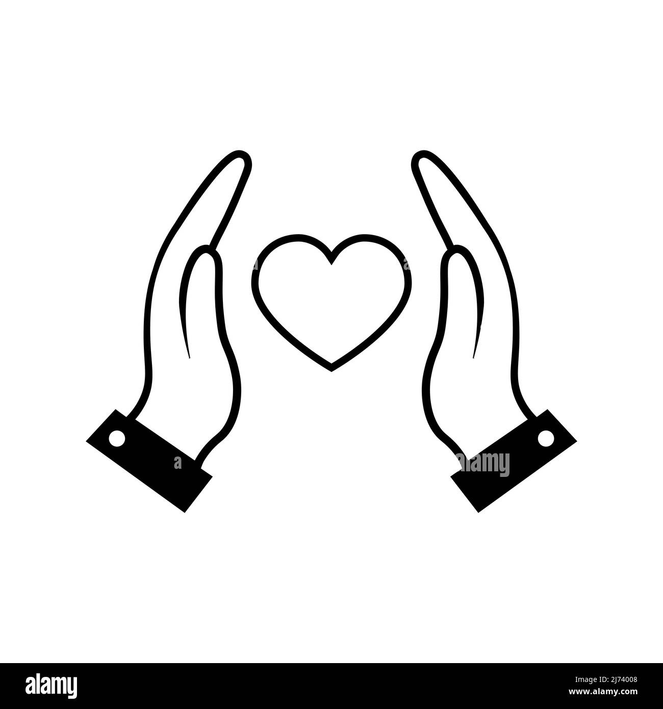 Heart in hands symbol. Care linear icon. Stock Vector
