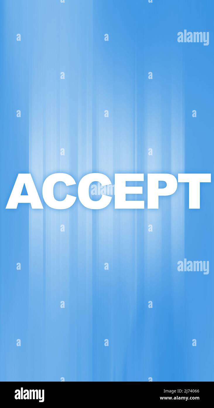 Accept word on abstract fast motion colorful background. Agreement concept. Vertical layout Stock Photo